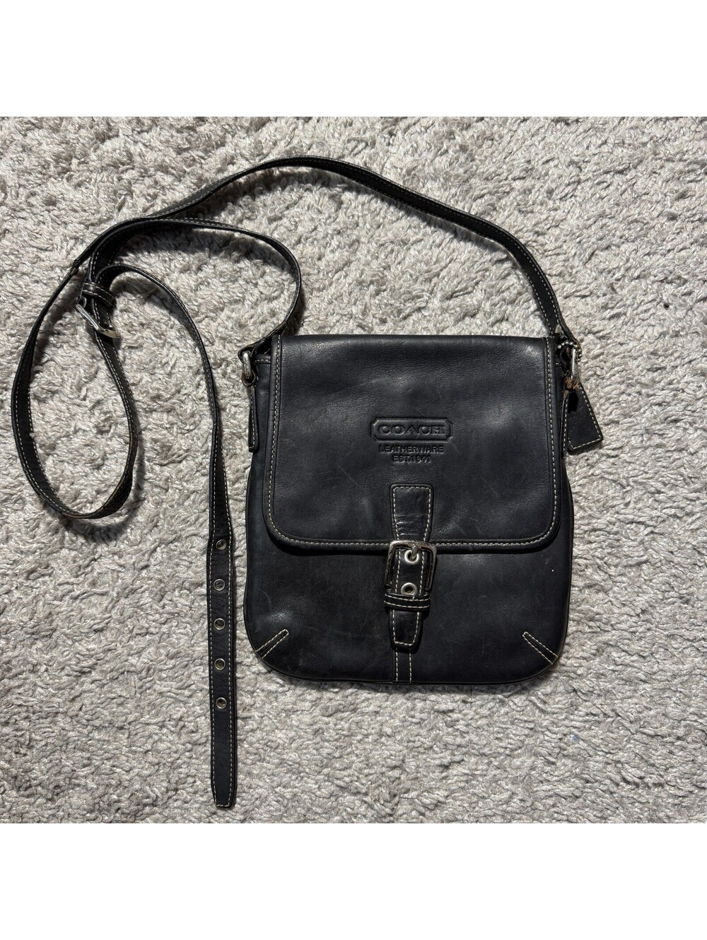 Vintage 90s COACH 1940 Leatherware Black Crossbody Flap Bag SoHo